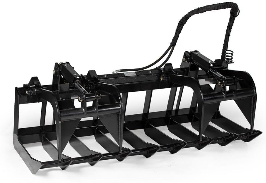 72" Standard Series Skid Steer Root Grapple Bucket, SSQA Attachment, Twin 3,000 PSI Cylinders, 1/2in Thick Steel
