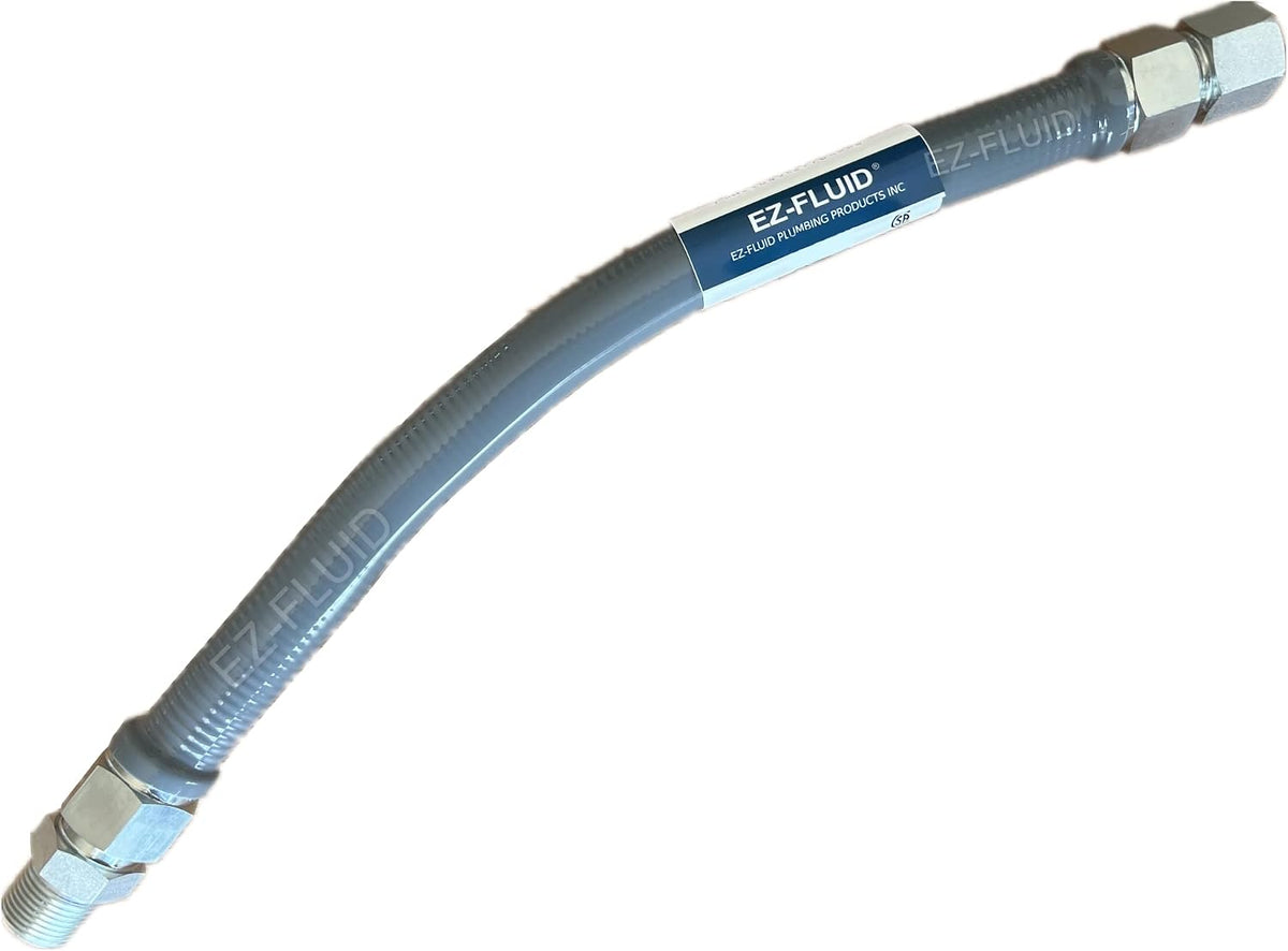 EZ-Fluid (2) 48-Inch (1"OD) 3/4"MIP x 3/4"FIP High Flow Full Port Appliance Gas Connector, PVC Coated Gas Flexible Line, Stainless Steel, High Btu, Gas Connector Hose Supply, Indoor, Outdoor