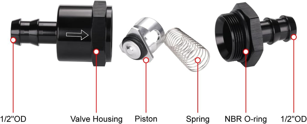 1/2" Non Return One Way Inline Check Valve Fitting Aluminum Black