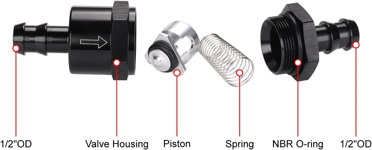 1/2" Non Return One Way Inline Check Valve Fitting Aluminum Black