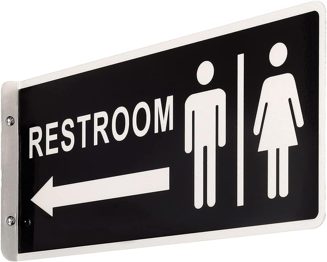 Double Sided Metal Restroom Sign, Aluminum Bathroom Sign for Home and Office, 12.1 x 5.5 Inches (1)