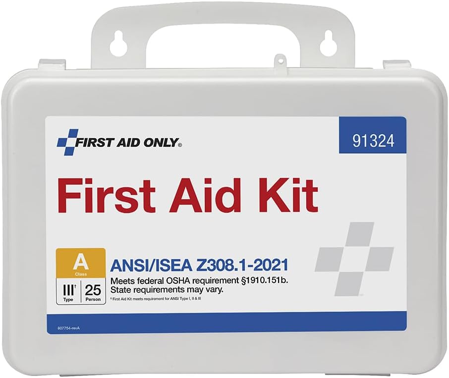 91324 ANSI A 2021 and OSHA Compliant First Aid Kit, 25-Person Emergency First Aid Kit for Business, Home, Car, and