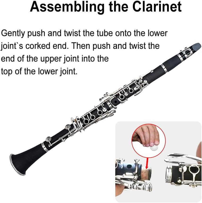 Bb Clarinet for Beginners, Student B Flat Clarinet with Ebonite Body & Nickel-Plated 17 Keys, Woodwind Instrument