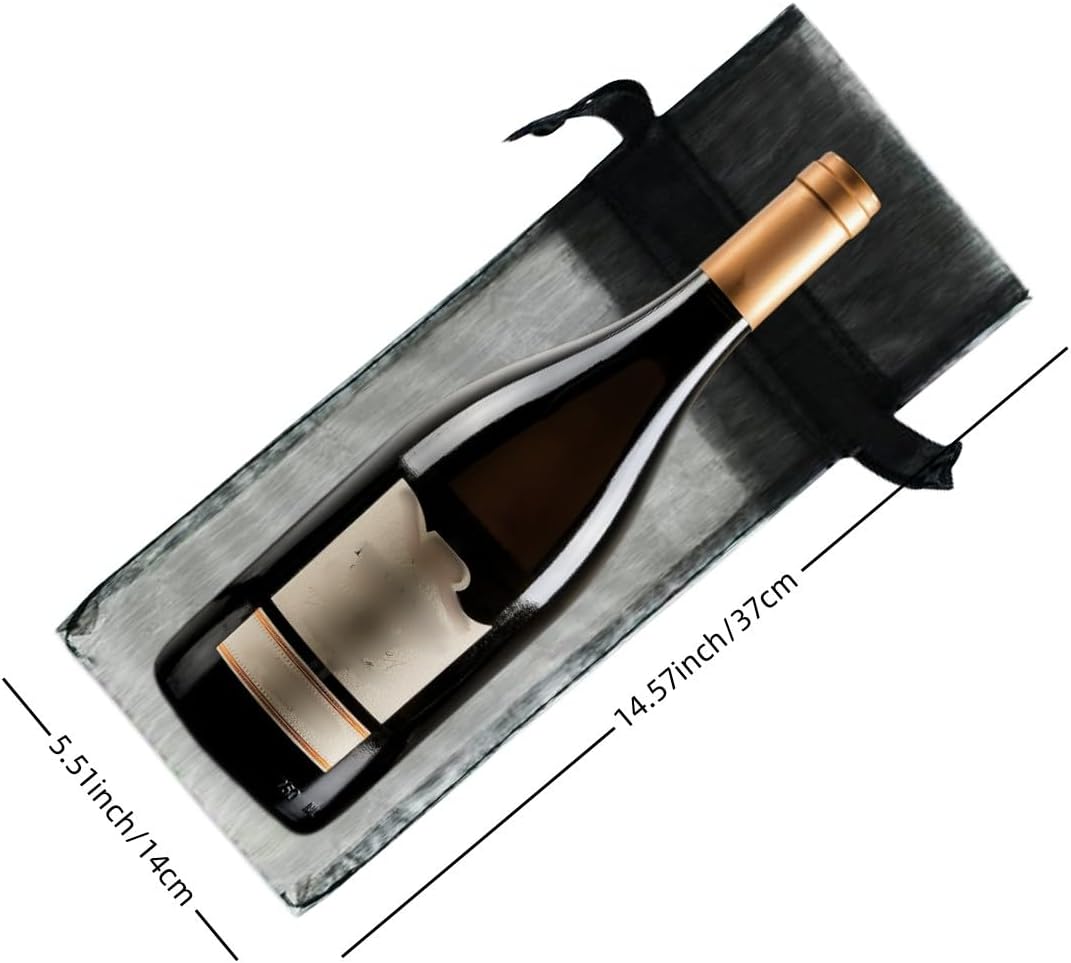 60Pack Black Wine Gift Bags with Black Organza Wine Bottle Bags