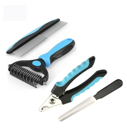 Ultimate 4-Piece Pet Grooming Kit | Stainless Steel Nail Clipper, Deshedding Brush, Metal Comb & Tools for Cats &