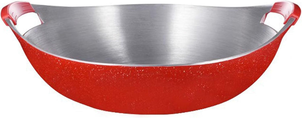 Stock Pot, Anti Stick Coating Thickened Aluminum Alloy Red Base Boiling Fish Soup Pot with Dual Handles Household Wok