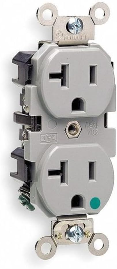 Leviton 20 Amp, 125 Volt, Extra Heavy Duty Hospital Grade, Duplex Receptacle, Straight Blade, Self Grounding, 8300-GY, Gray