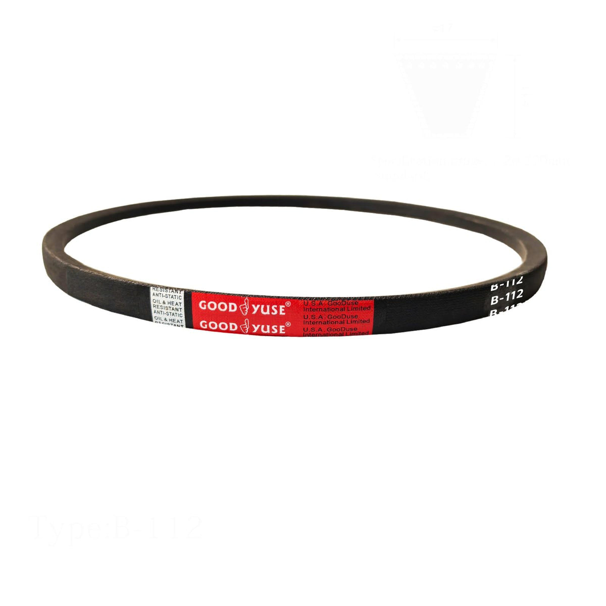 GOODYUSE B112 V-Belts，High Quality Classic Wrapped Rubber V-Belt,2845mm/112 Inner Circumference x17mm/ 0.67" Width x 11mm/0.43" Height