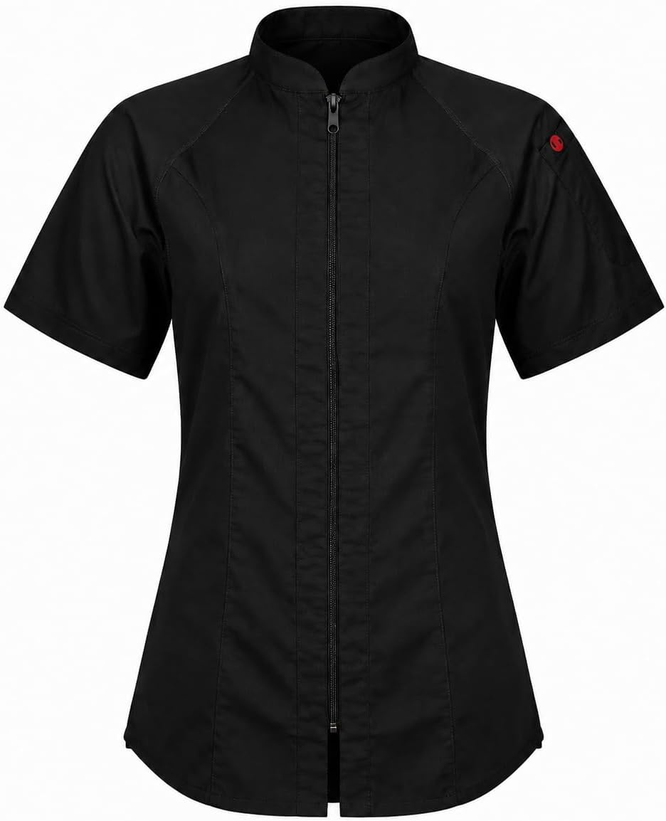 Union Women's Short Sleeve Chef Coat – Professional Ladies Chef Jacket for with Center Zipper and Mesh Panels