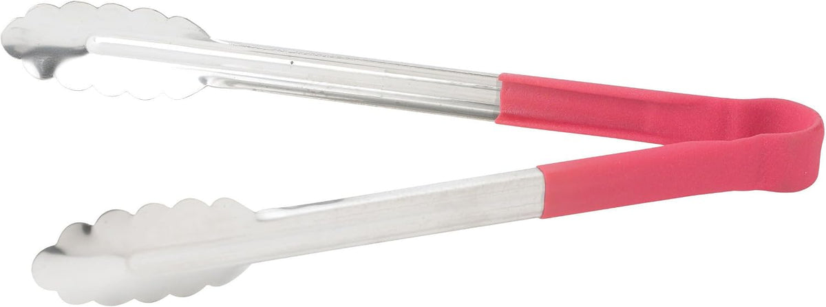 12" Red Serving Tongs with Non-Slip Grip