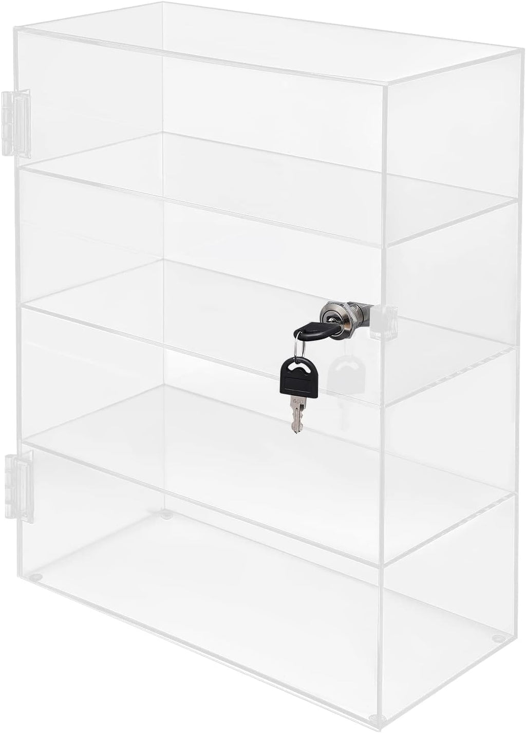 Acrylic Display Case with Lock Key, 4-Tier Locking Countertop Display Case with Shelves, Clear Lockable Showcase