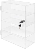 Acrylic Display Case with Lock Key, 4-Tier Locking Countertop Display Case with Shelves, Clear Lockable Showcase