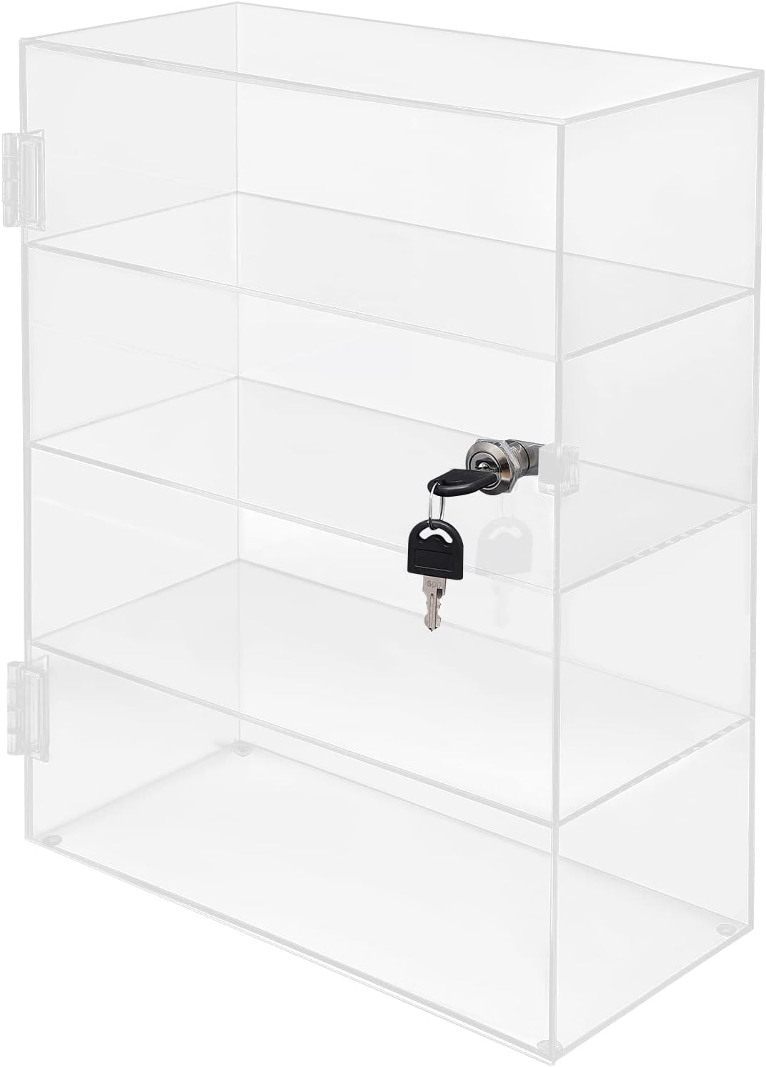 Acrylic Display Case with Lock Key, 4-Tier Locking Countertop Display Case with Shelves, Clear Lockable Showcase
