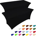 2 Pack 6FT Black Table Cloth for Rectangular Spandex Table Cover