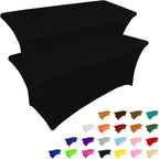 2 Pack 6FT Black Table Cloth for Rectangular Spandex Table Cover