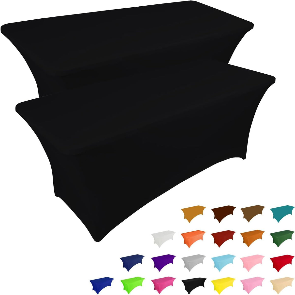 2 Pack 6FT Black Table Cloth for Rectangular Spandex Table Cover