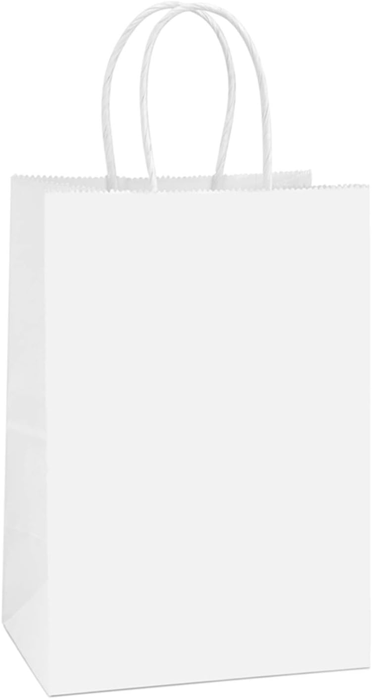 Gift Bags with Handles 5.25x3x8 Inch Small White 100 Pack Bulk