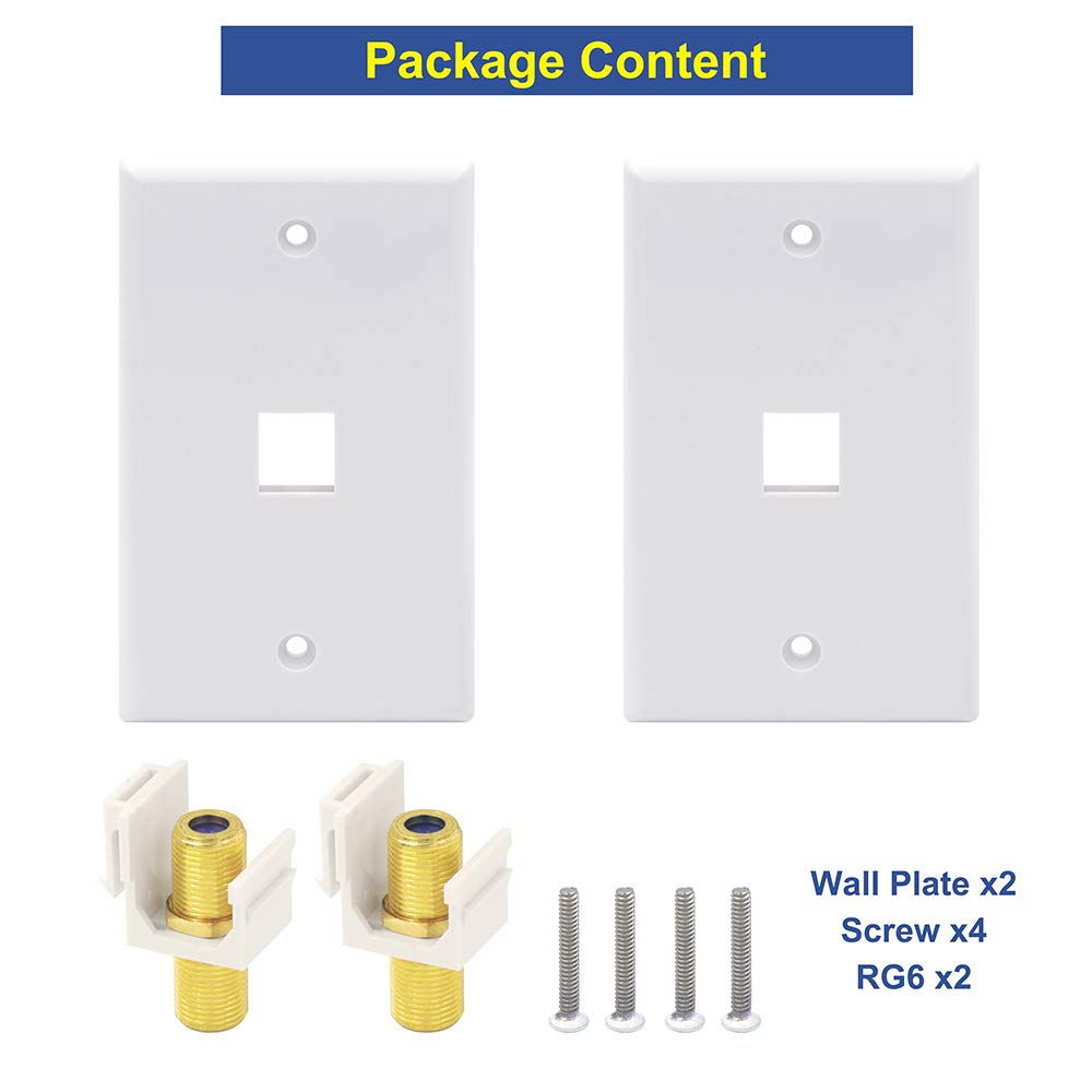 VCE UL Listed 3GHz Coax Wall Plate White 2-Pack