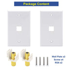 VCE UL Listed 3GHz Coax Wall Plate White 2-Pack