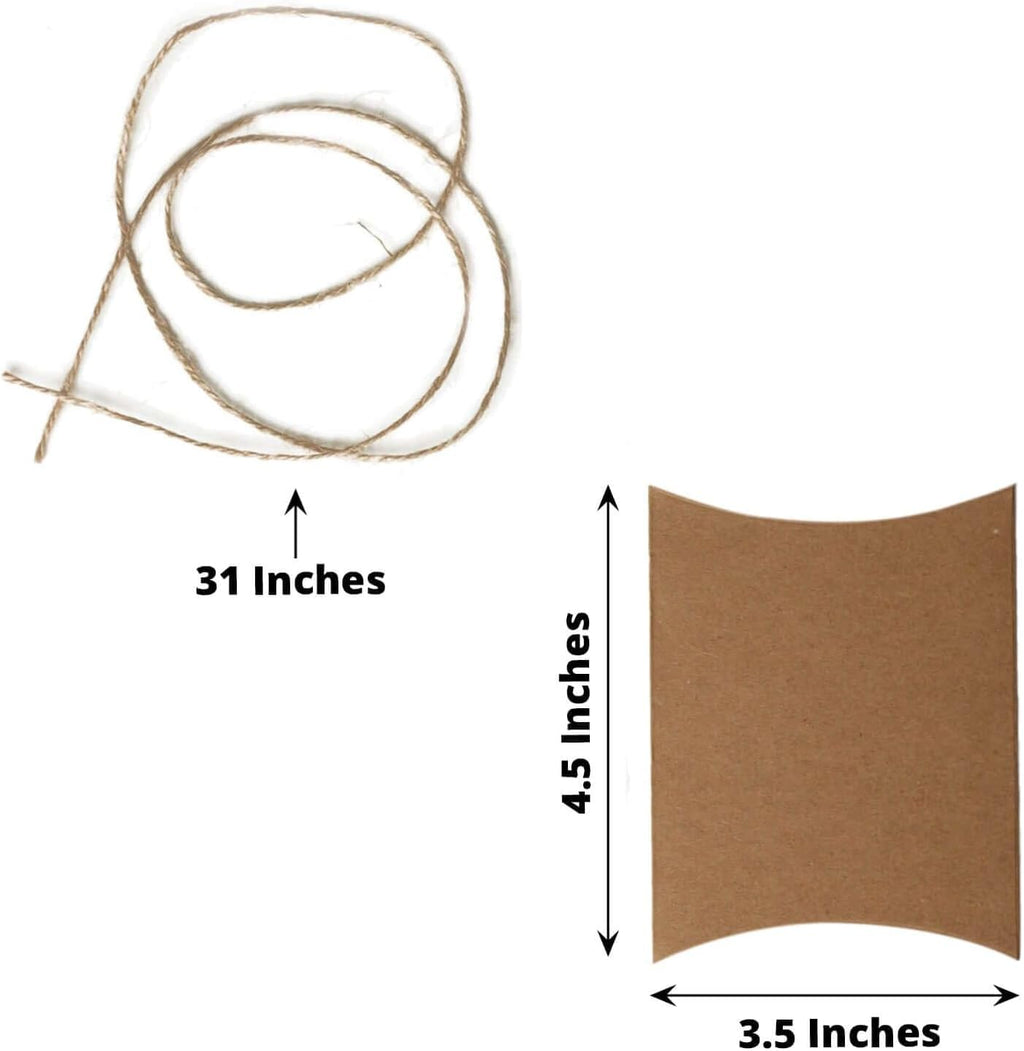 Efavormart 50 Pack 4.5"x3.5" Natural Rustic Party Gift Boxes with Jute Rope Tie, Paper Wedding Favor Pillow Box Set