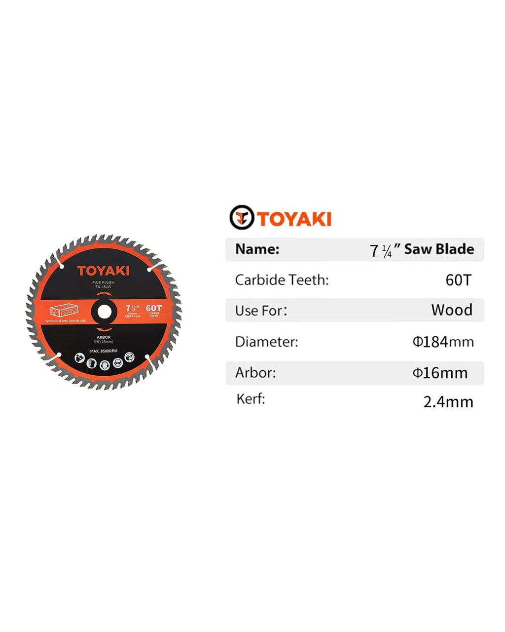 7-1/4 Inch Circular Saw Blade, 60-Tooth Hi-ATB for Cutting Wood | Arbor 5/8-inch(16mm), Ultra-Fine Finish