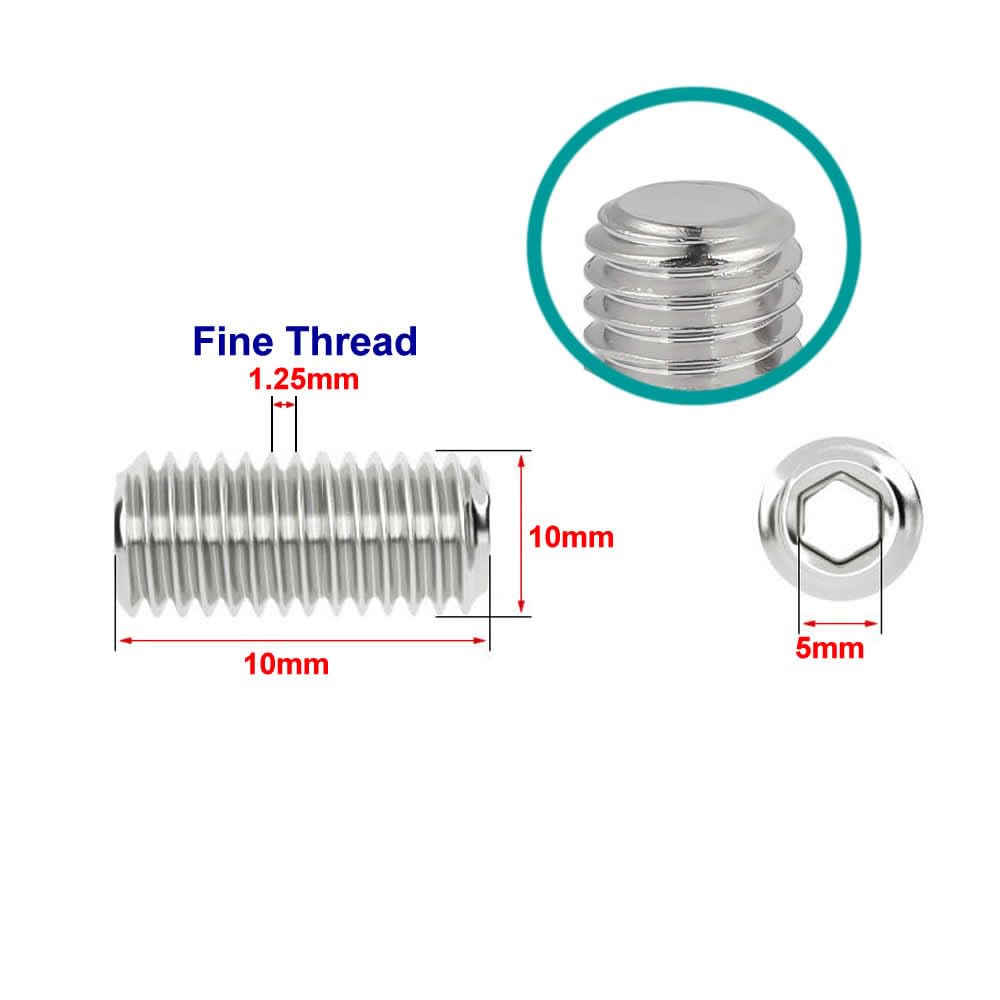 Junter 30pcs M10-1.0 x 10mm Fine Thread Flat Point Grub Socket Set Screws