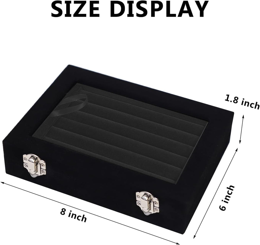 Jewelry Box Rings Organizer Tray 7 Slots Velvet Jewelry Earring Storage Box With Transparent Lid Jewelry Display Case