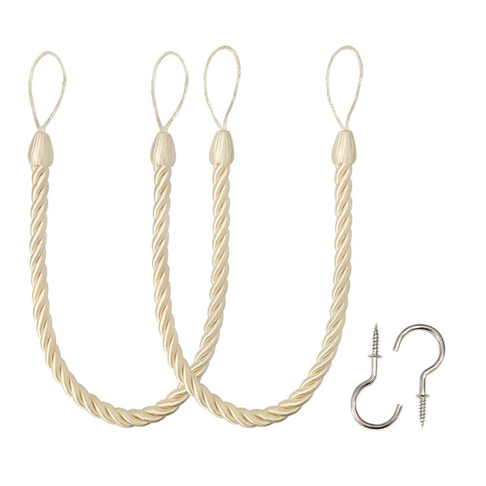 Curtain Tiebacks Ropes Tie-Backs,Handmade Holdbacks(Beige,2P)