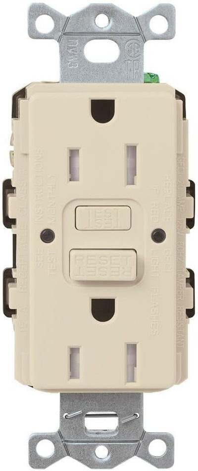 Lutron SCR-15-GFST-ES Claro Satin Colors 15-Amp Self-Testing Receptacle, Eggshell