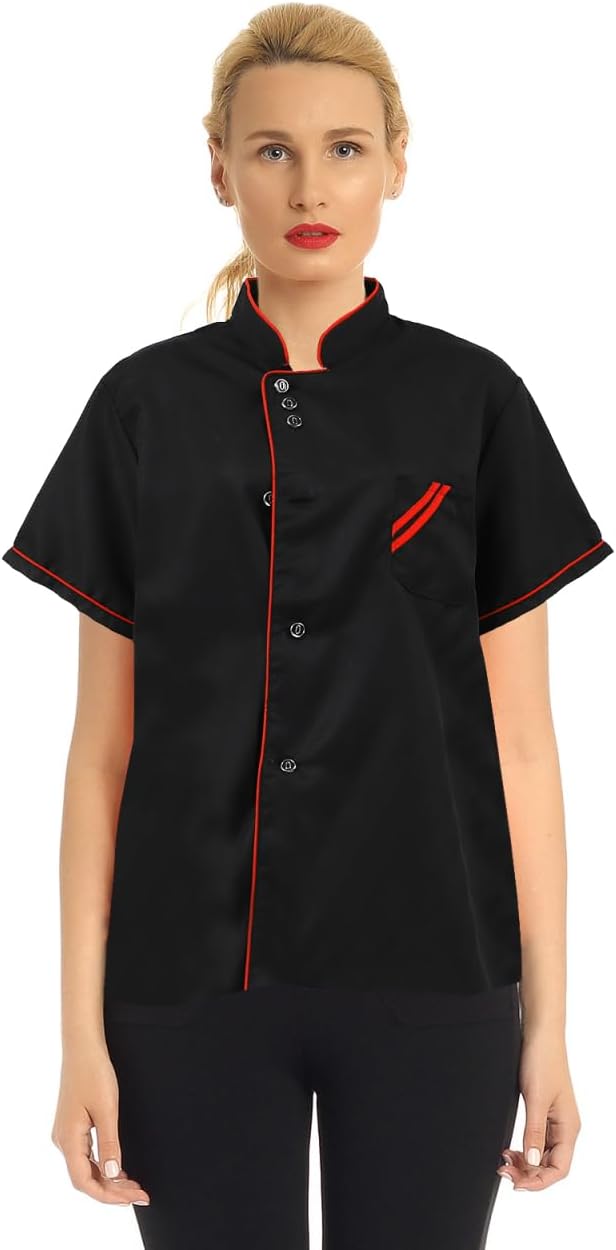 Unisex Short Sleeve Chef Coat Jacket, Short Sleeve Chef Coat Shirt for Women Men M (Black)