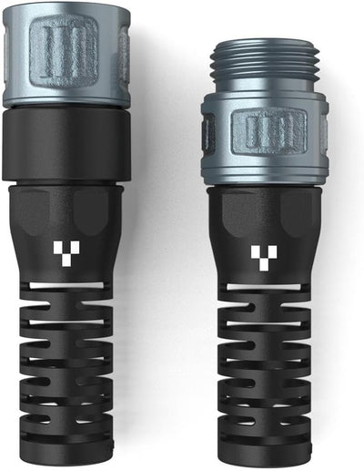 SERENITY Flat Hose Couplings, ⅝" Aluminum Male + Female Set, Reusable, High-Flow, Crush- and Corrosion-Resistant, Fits Flat Profile