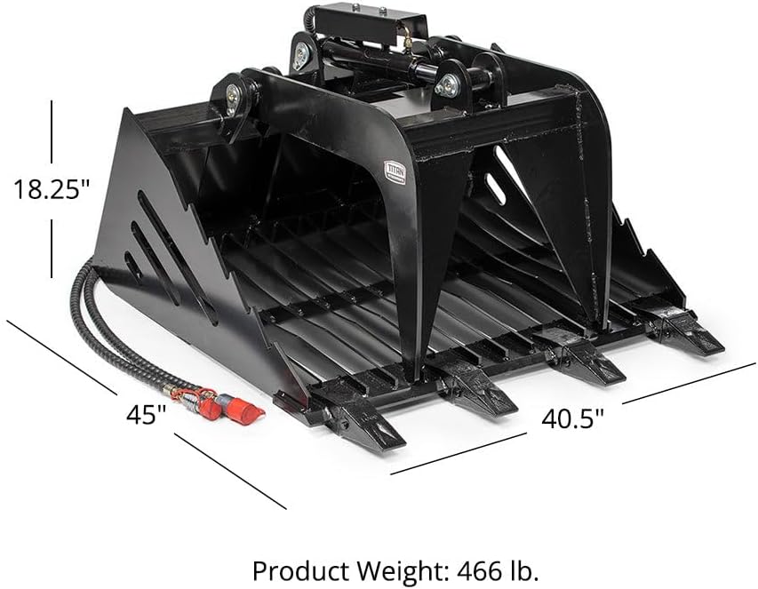 Mini Skid Steer Skeleton Rock Grapple Rake with Bolt-On Teeth, Toro Style Mounting System, Reinforced Side Cutters