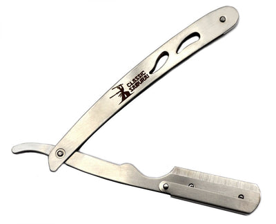 CS-102 Stainless Steel Professional Barber Straight Edge Razor with 100 Lord Single Edge Razor Blades (Silver Metal)