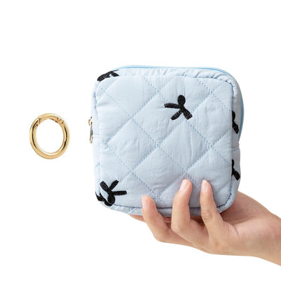 Quilted Bow Zipper Pouch Square Sanitary Napkin Storage Bag Portable Period Pad Bag Small Menstrual Pad Pouch Compact