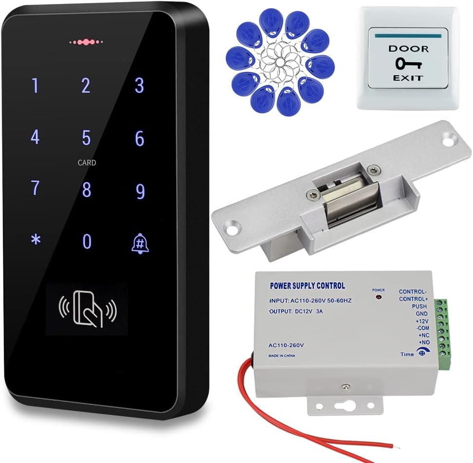 IP68 Waterproof Access Control System Kit, RFID Access Control Keypad with NC Fail-Safe Electric Door Strike, 12V