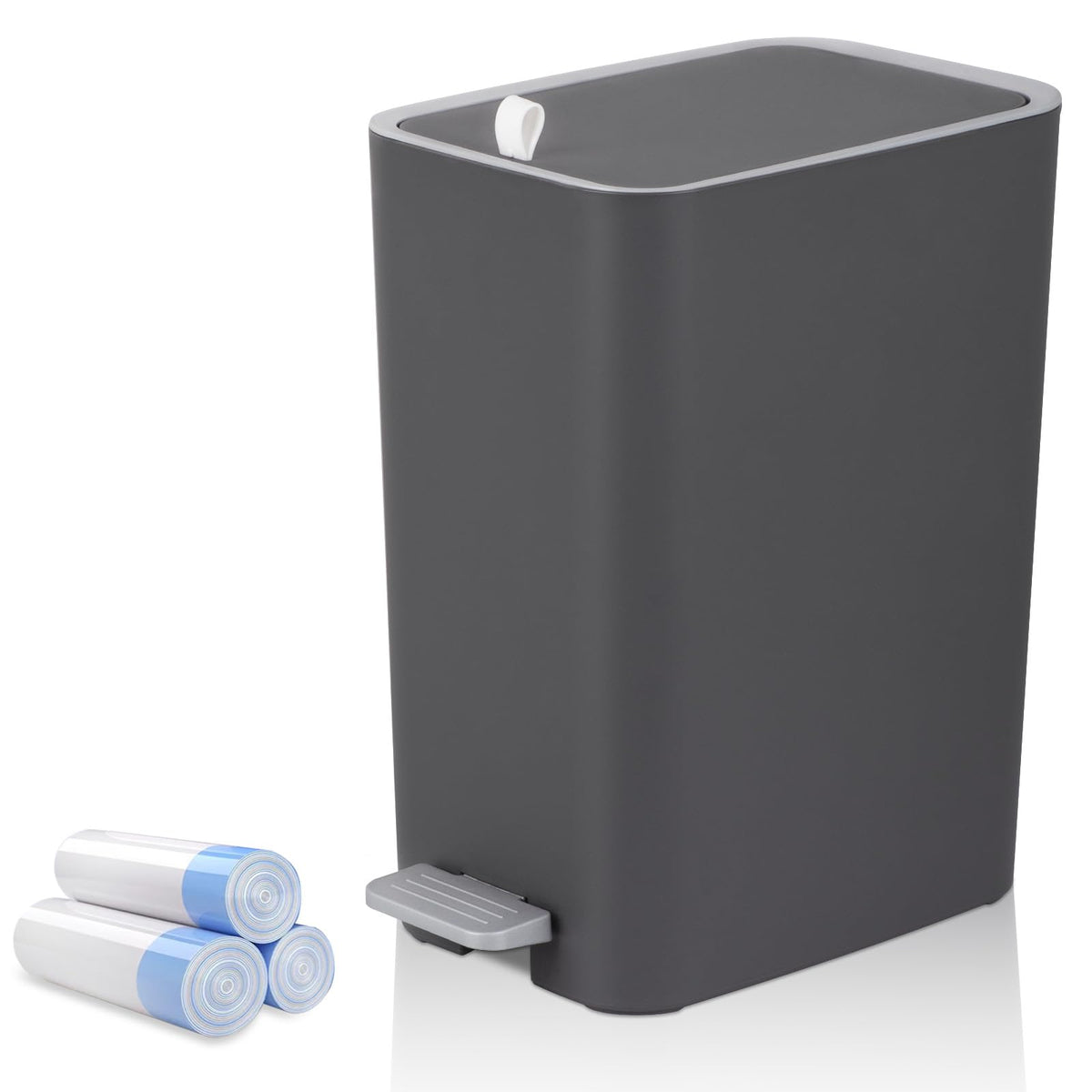 Small Bathroom Trash Can with Lid, 2.1 Gallon Slim Step Trash Can, Gray