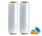 2 Pack 1500ft Industrial Clear Stretch Wrap Film 70 Gauge 15" with 3inch Plastic Rolling Handles for Pallet Wrap