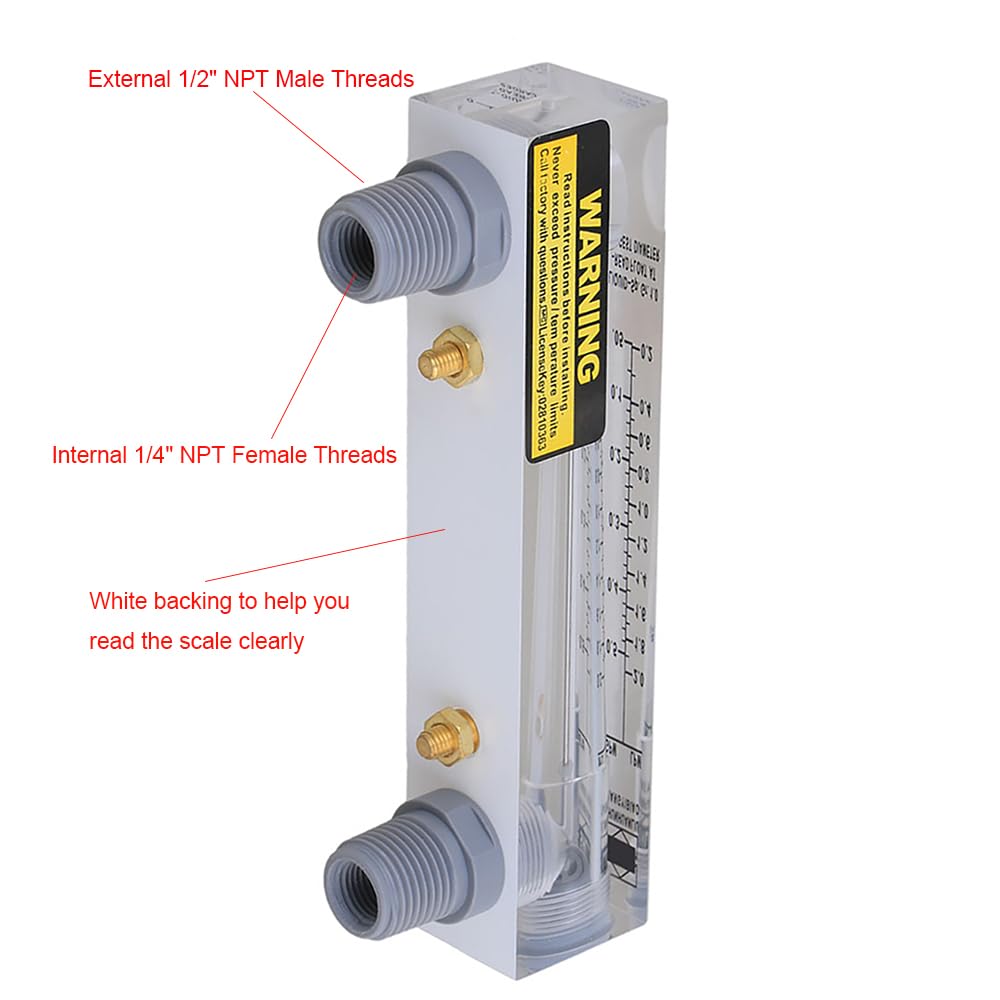 Panel Mount Water Rotameter, Flow Range: 0.05~0.5GPM Liquid Flowmeter