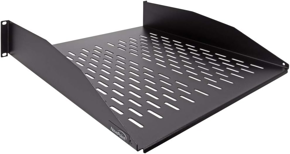 NavePoint 2U 19-Inch Universal Vented Rack Mount Cantilever Fixed Server Cabinet Shelf 18-Inches Deep Black