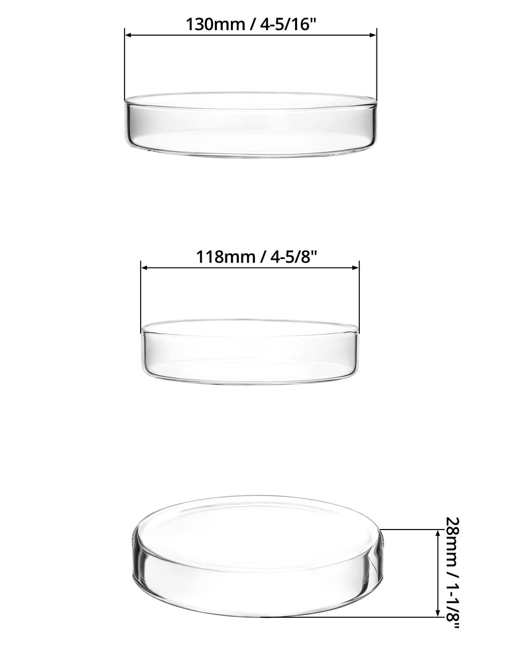Glass Petri Dishes with Lid, Thicken, 120mm x 26mm, 5 Pack