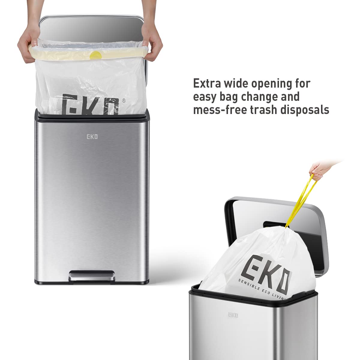 Madison Brushed Stainless Steel 13.2 Gal/50L Kitchen Step Trash Can or Recycling Bin, Removable Inner Liner, Soft