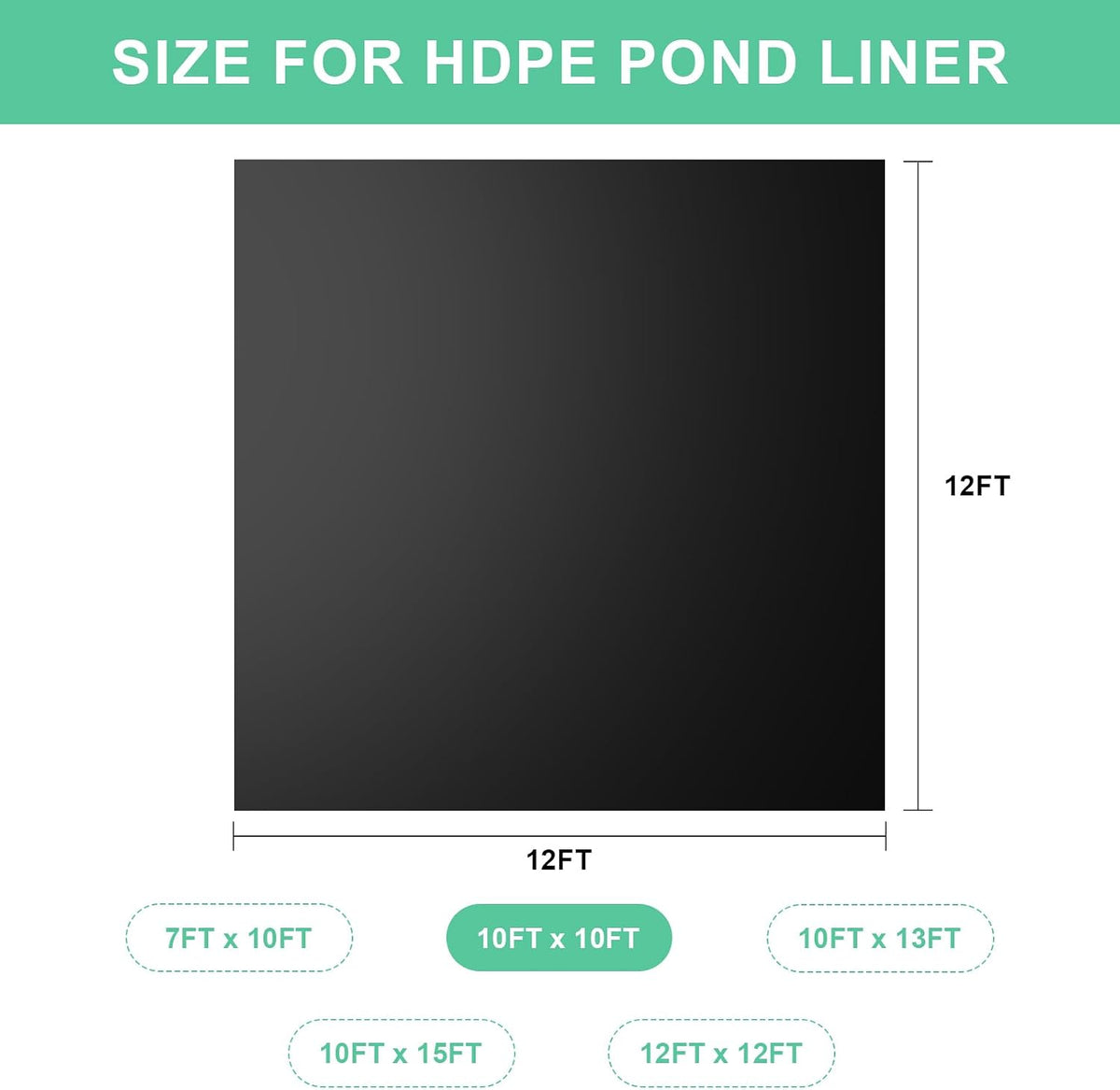 20 Mil HDPE Pond Liner, 12 x 12 FT Flexible Water Garden Liner