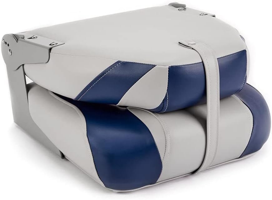 High Back Folding Boat Seats - 2 pack - Light Gray and Blue