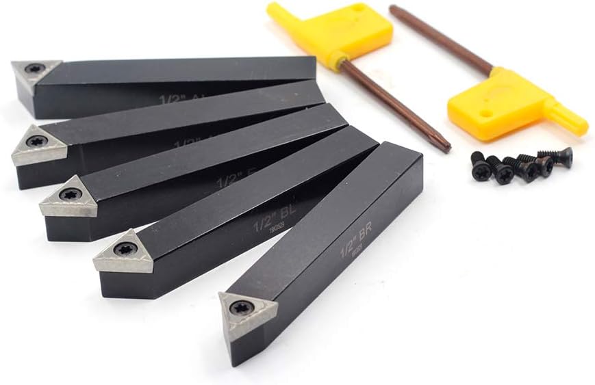 OSCARBIDE 1/2" Mini Lathe Indexable Carbide Turning Tool Holder 5-Piece