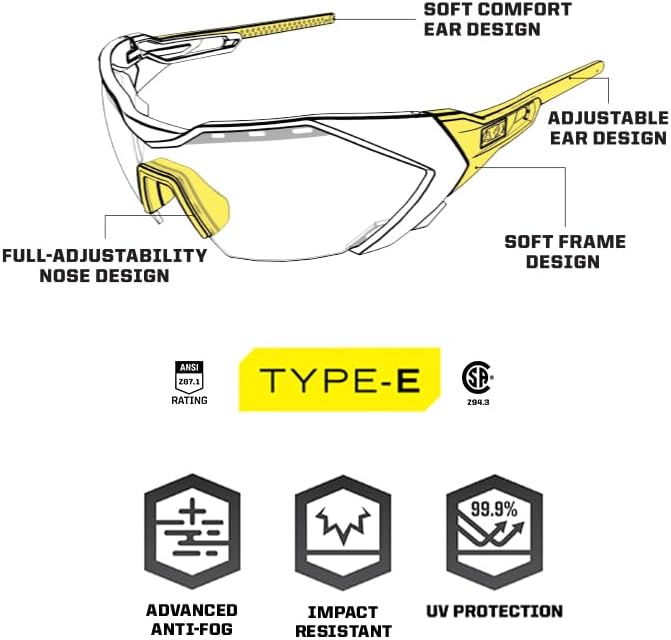 : Vision Type-E Safety Glasses with Advanced Anti Fog, Scratch Resistant, Black Half Framed Protective Eyewear