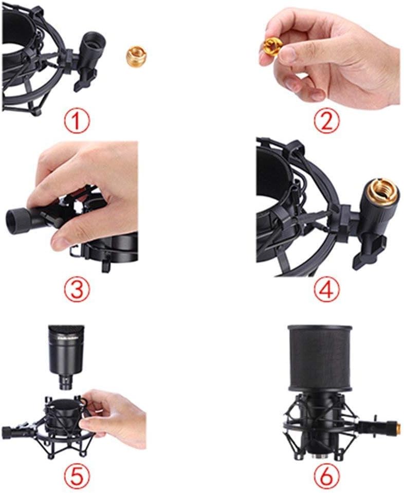 Microphone Shock Mount with Pop Filter, Mic Anti-Vibration Suspension Shock Mount Holder Clip for Diameter 46mm-51mm