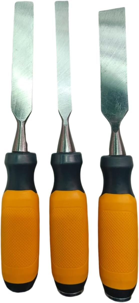 25-428 3 Pc. Pro Premium Wood Chisel, Carving Carpenter Set, Professional Grade Tools for Precision Crafting and