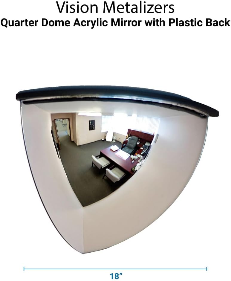 18" Acrylic Quarter Dome Mirror With Plastic Back, Round Indoor Security for Driveway Safety Spots, Outdoor Warehouse