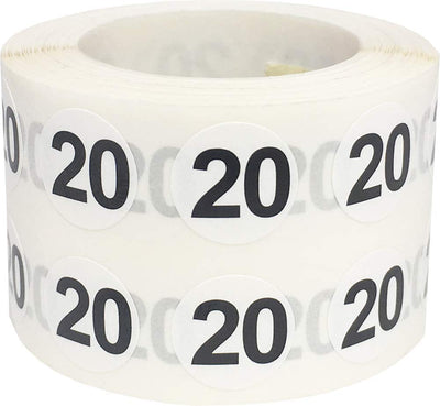 Number 20 Inventory Labels .5 Inch Round Circle Dots 500 Adhesive Stickers
