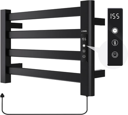 Towel Warmers for Bathroom, Wall Mounted Heated Towel Dryer Rack | 11.4" 4 Bars Black – IPX6, Touch Display, 24hr